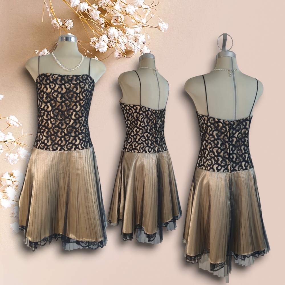 ASPEED  Black Lace Top And Gold Mesh and Satin Strapless Dress Size XL Grande